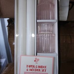 Lot Of White Taper Candle & Holder Set